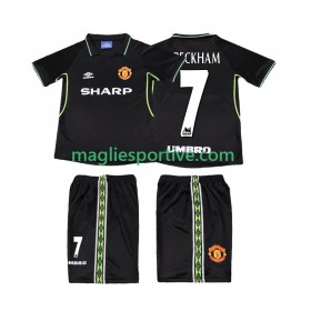 Completo Calcio Manchester United Beckham 7 1999 Retro Bambino Divisa Terza 1998